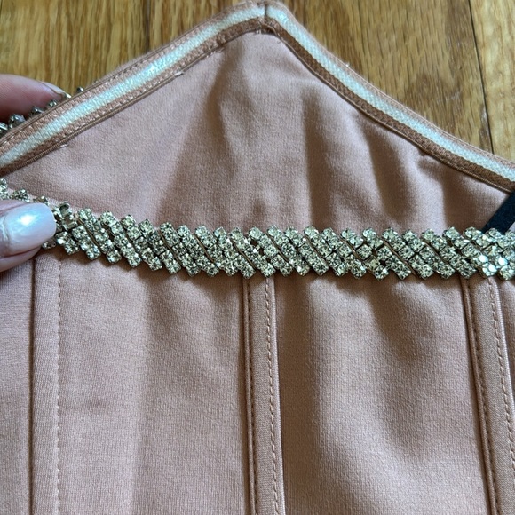 Revolve h:ours Sandy Nude Rhinestone Bustier Top SMALL Corset Coquette Crop - Picture 7 of 9